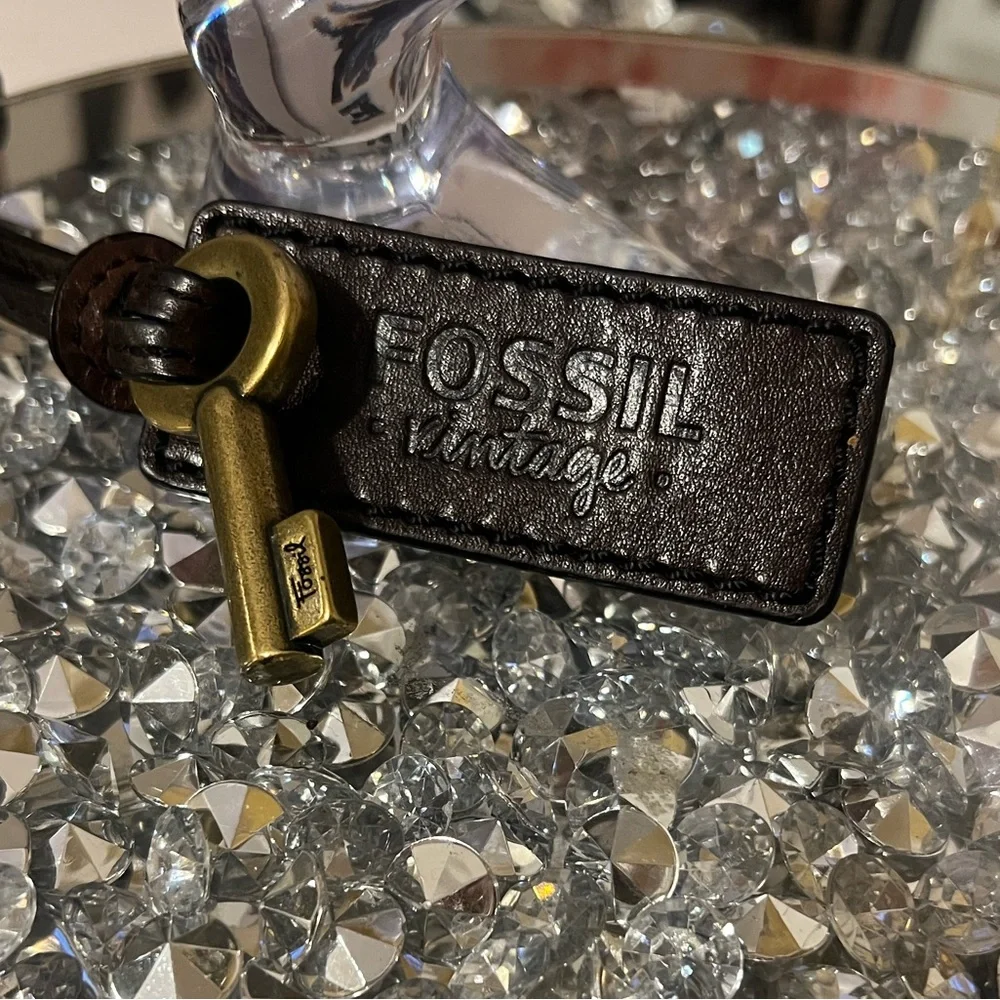 Fossil Vintage dar Brown Leather Keychain or handbag tag